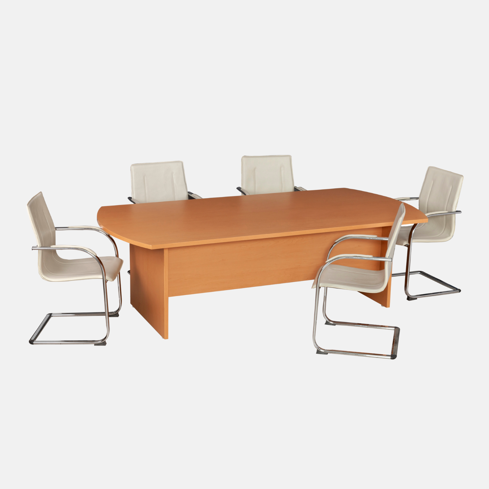 Modern 6-Seater Conference Table with Cushioned Visitor Chairs – Maple Finish