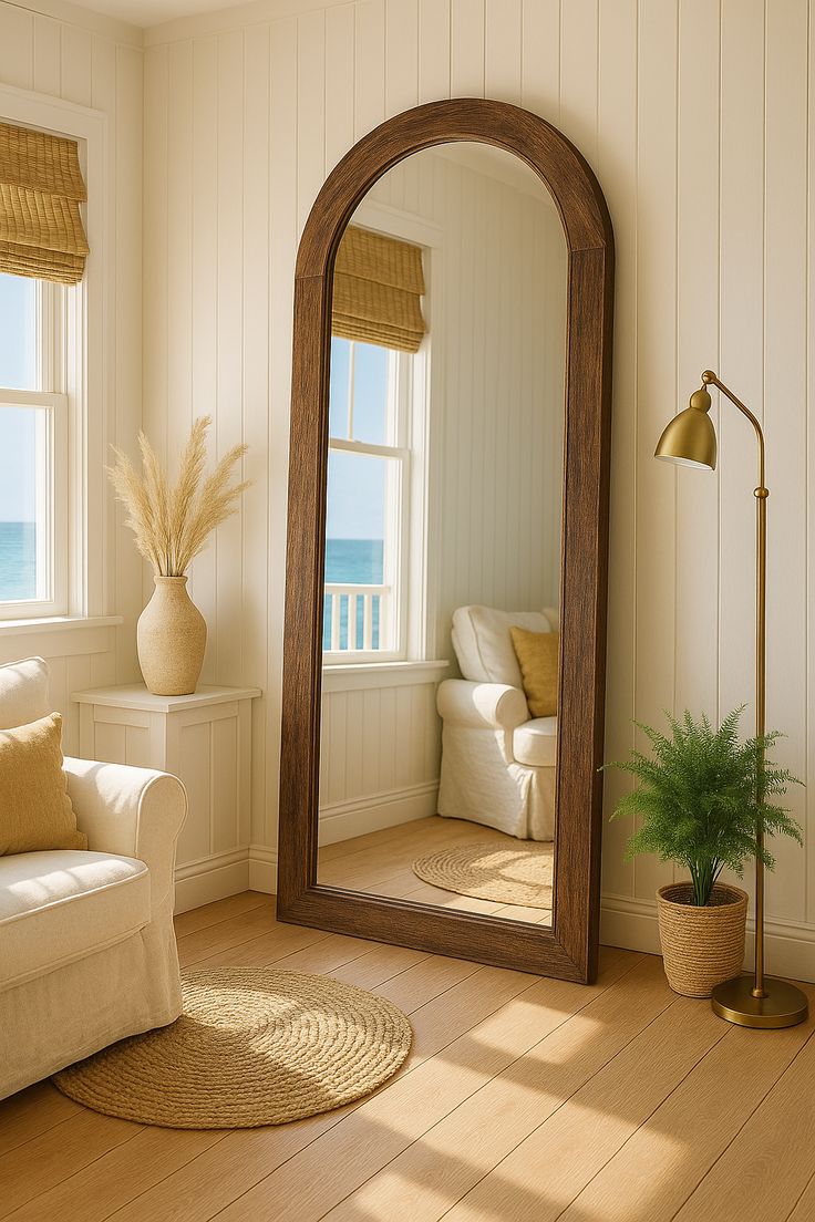 Arched solid wood full length mirror