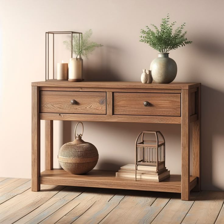 Solid wood console table with drawers